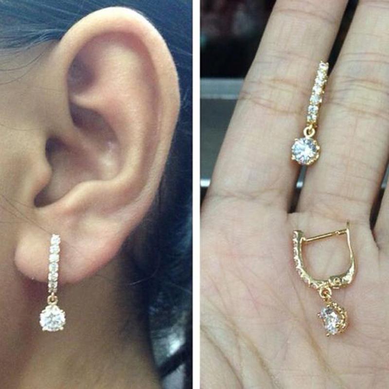 Huiatn Dainty Women's Dangle Earrings with Round CZ Charm  Color/Gold Color Daily Wear Chic Ear Accessories Girls Jewelry