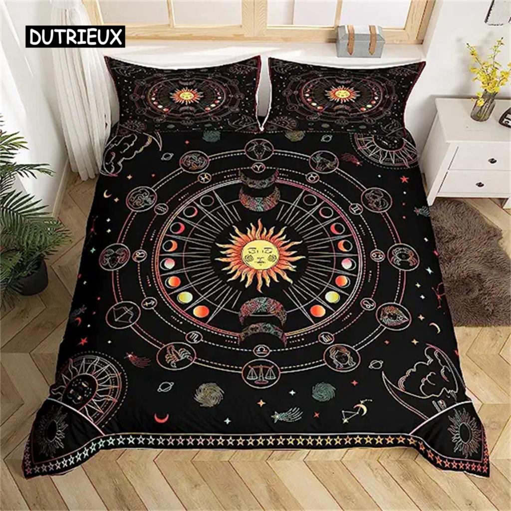 Duvet Cover Yellow Sun And Moon Sunflower Duvet Cover Vintage Indian Boho Floral Bedding Colored Mandala Tribe Bohemian Style