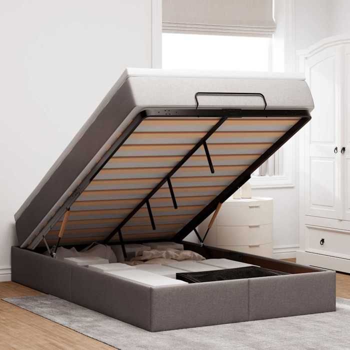 Cadre de lit avec matelas - Maison Exclusive - 120x200 cm - Tissu taupe - Rangement sous le lit