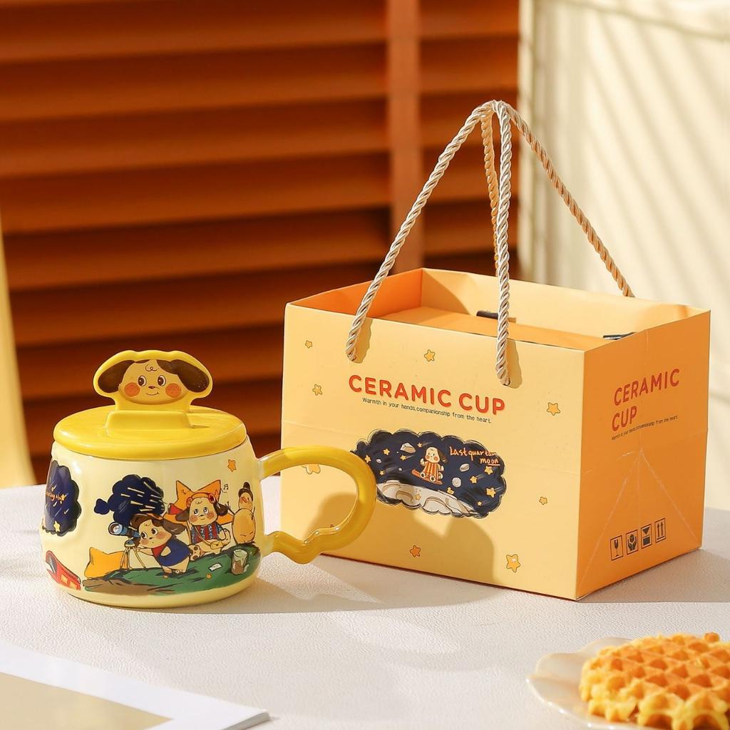Creative mobile phone holder mug hand-painted wind cartoon puppy high value girl water cup office household cup
