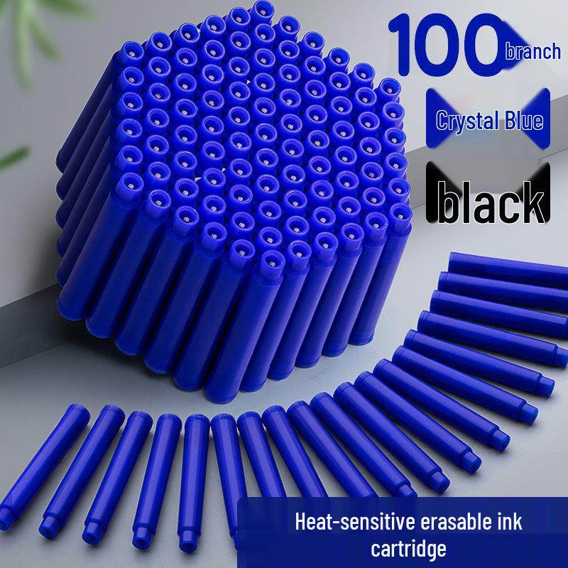 Erasable Thermal Fountain Pen Ink Cartridges, 100-Pack, Replaceable Heat-Sensitive Pure Blue Ink for Elementary Grades 3-4, Mo Yi