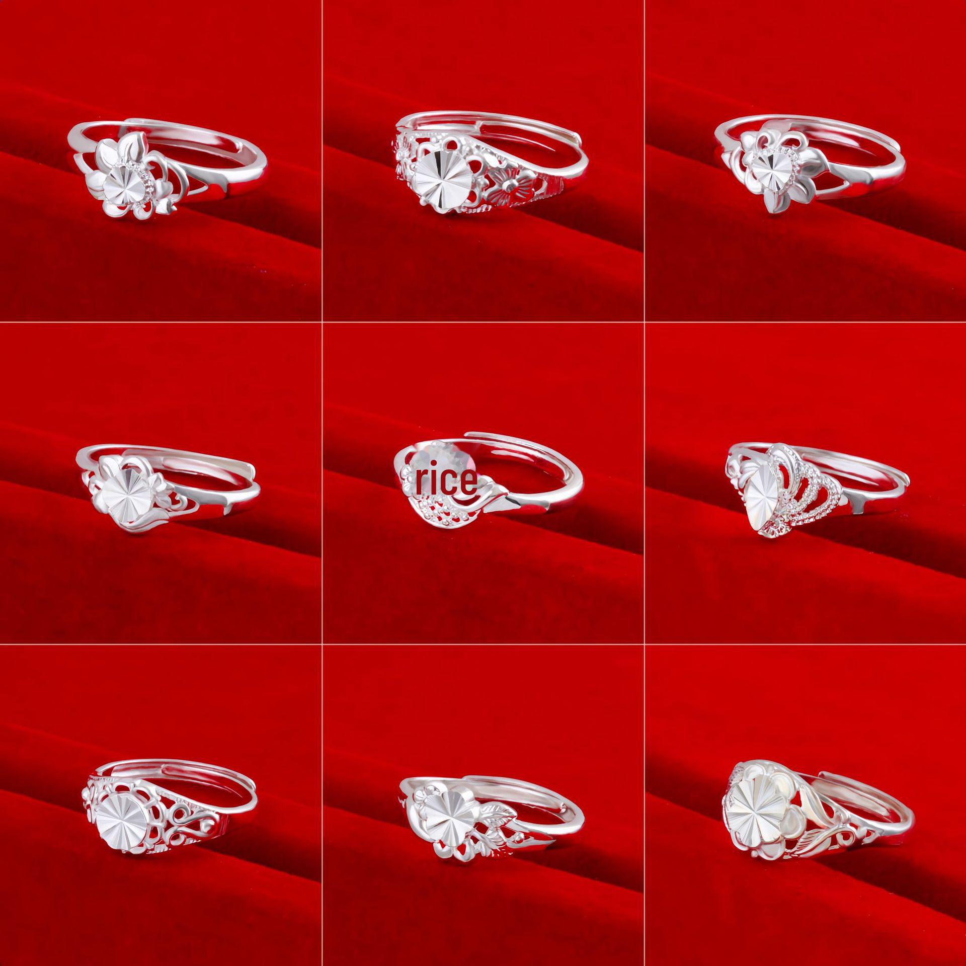 

Регулируемое серебряное кольцо с медным покрытием и цветочным узором для женщин Adjustable