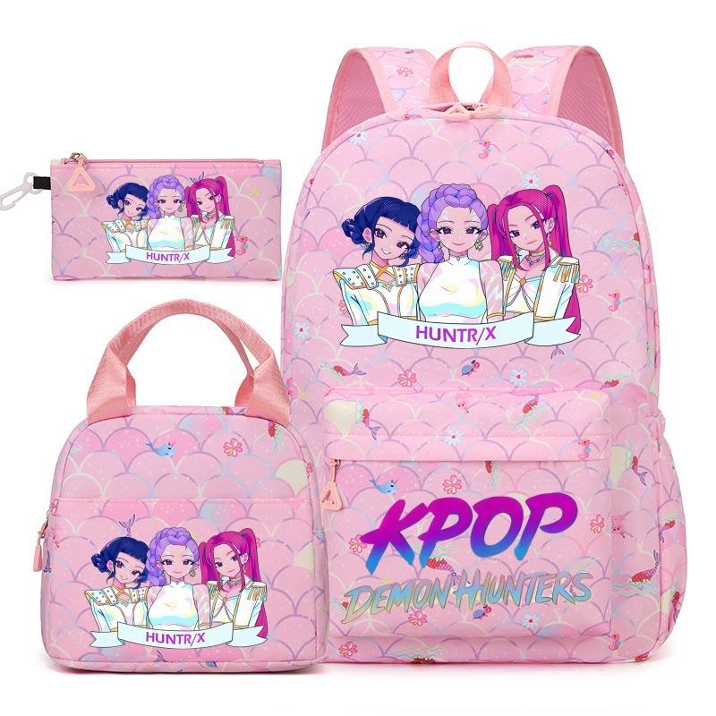 Korean Drama Demon Hunter Backpack Lunch Bag Pencil Case Set Student Three-piece School Bag Pencil Case Lunch Bag