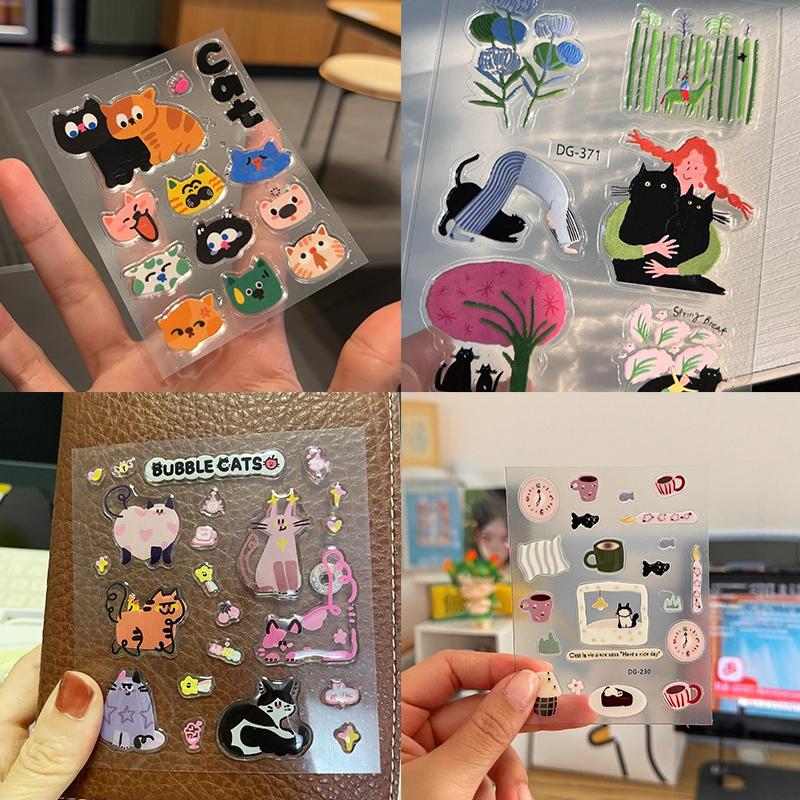 Charmante Schwarzkatze Cartoon INS Stil 3D Aufkleber, 1 Blatt Epoxidharz Transparenter Sticker für DIY Gadgets