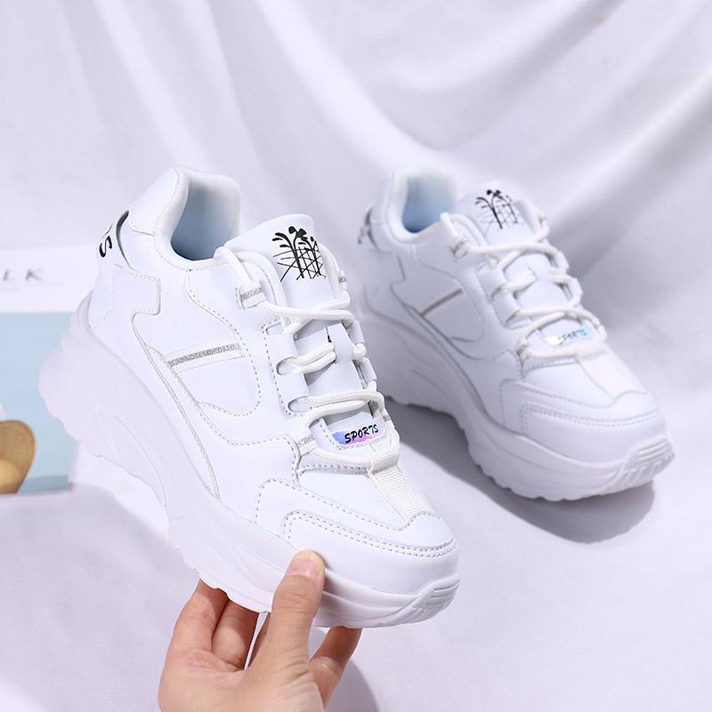 Fashion Fashion White Sneakers Women's High Platform Casual Shoes Height Increasi Leathe Shoes Thick Sole Trainers Tennis Sports Black