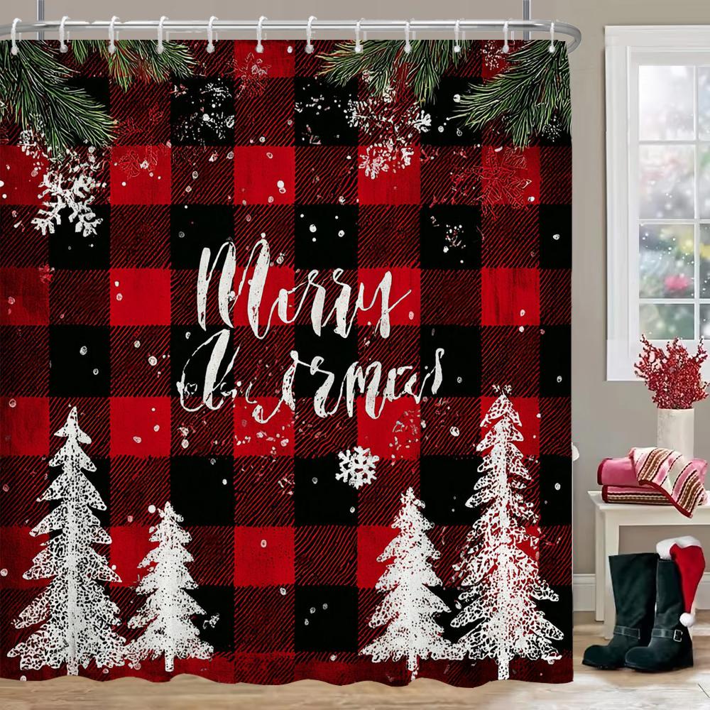 Merry Christmas Shower Curtain, Bathroom Decor Christmas snowflake Shower Curtain, home decoration Christmas Curtain with Hooks