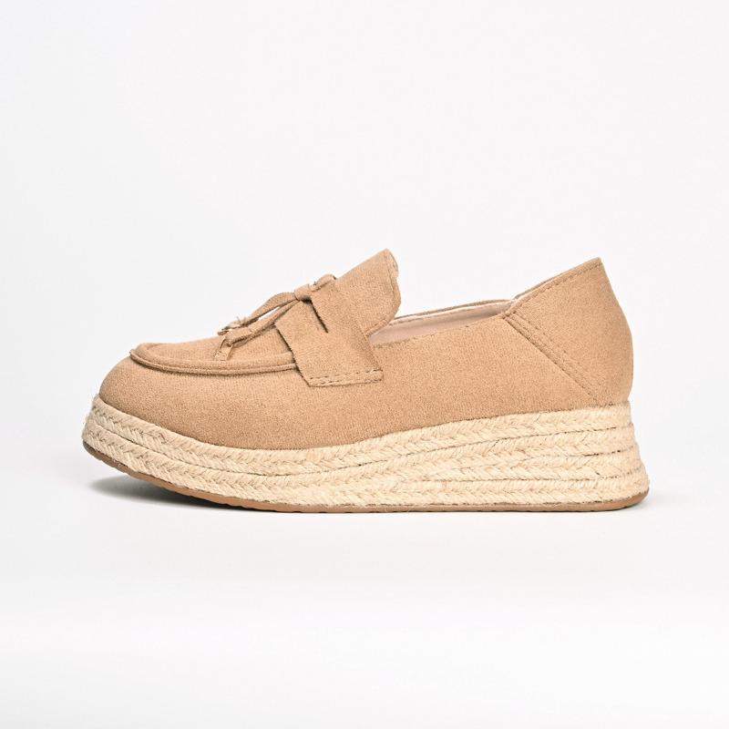 

бисквитный каблук плетёная подошва одинарная обувь женская новая толстая подошва большой размер кисточка один педаль ленивый 42 абрикосовый