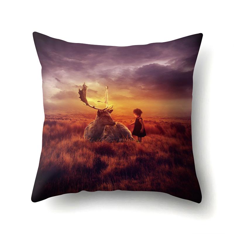 Polyester Pillowcase Automobile Decoration Home Printed Deer Pillowcase Waist Cushion Cover Car Cushion Head Cushion Cover