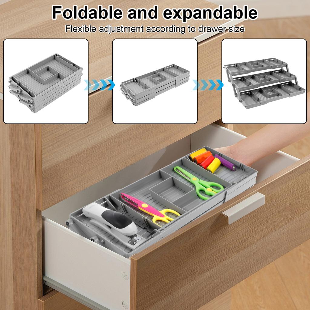 2/3 Tier Drawer Organizer Storage Tray Expandable Drawer Organizer Plastic Multi Level Folding Desk Jewelry Storage Organizer