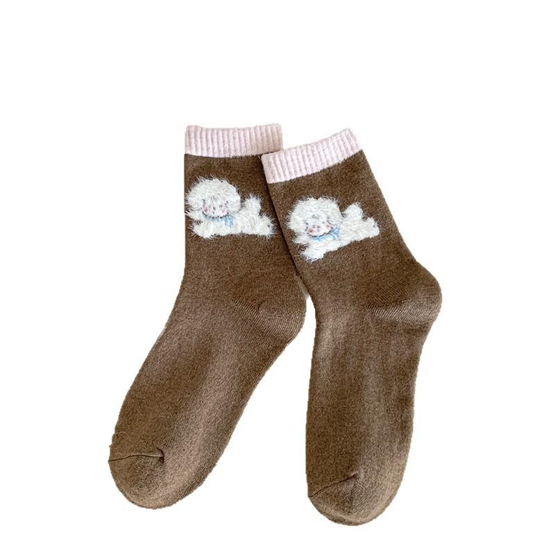 Grey Puppy Socks Warm Moorse Thickened Fleece Warm And Cute Cartoon Animal Tide Stockings