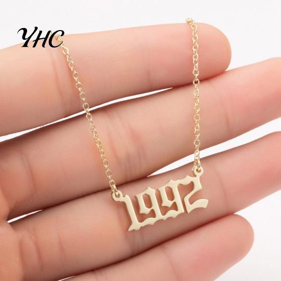 1980-2019 Birth Year Number Charm Pendant Stainless Steel Chain Necklace Jewelry