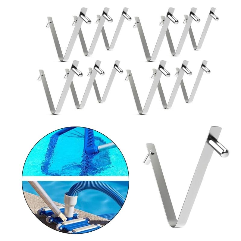 Set mit 12 Edelstahl-Skimmer-Netzklammern, V-förmige Poolwerkzeugklemmen, Korrosionsbeständige Wartungsgeräte