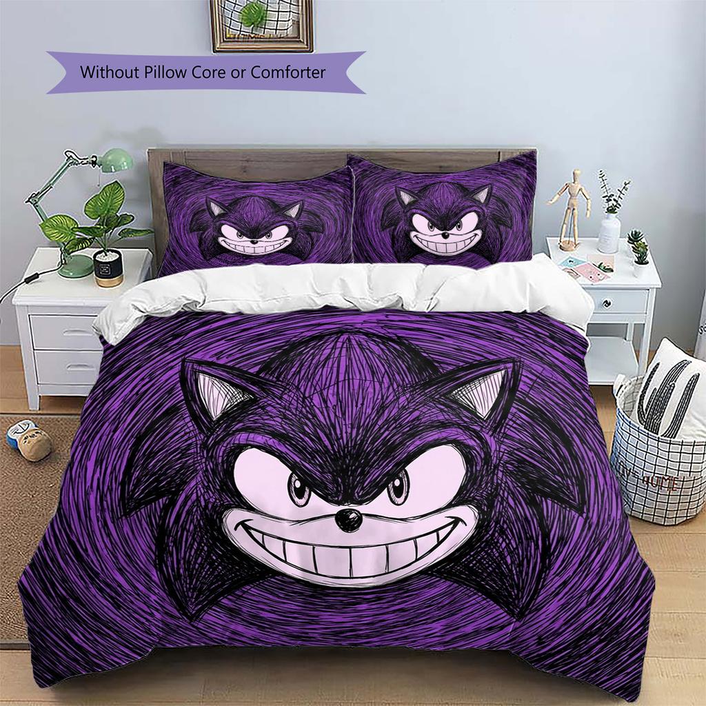 Hedgehog Sonic Pattern Bedding Quilt Set Quilt Cover Pillowcase Home Decoration Birthday Gift (1 * duvet cover + 2 * pillowcase, without core)