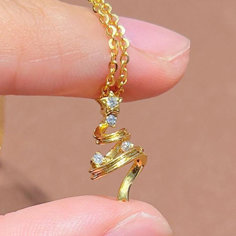 Creative Small Star Necklaces Christmas Tree Sparkling Diamond studded charm Snowflake collar chain Wedding fine 45CM