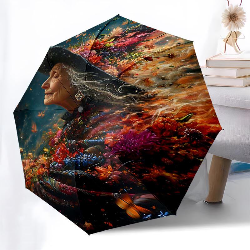 

1pc Floral Fantasy Umbrella: Auto-Open Close, Foldable Design, Iron Frame, Outdoor Use, Festival Gift, Suitable for Fans, Travel, Daily Use, Perfect P