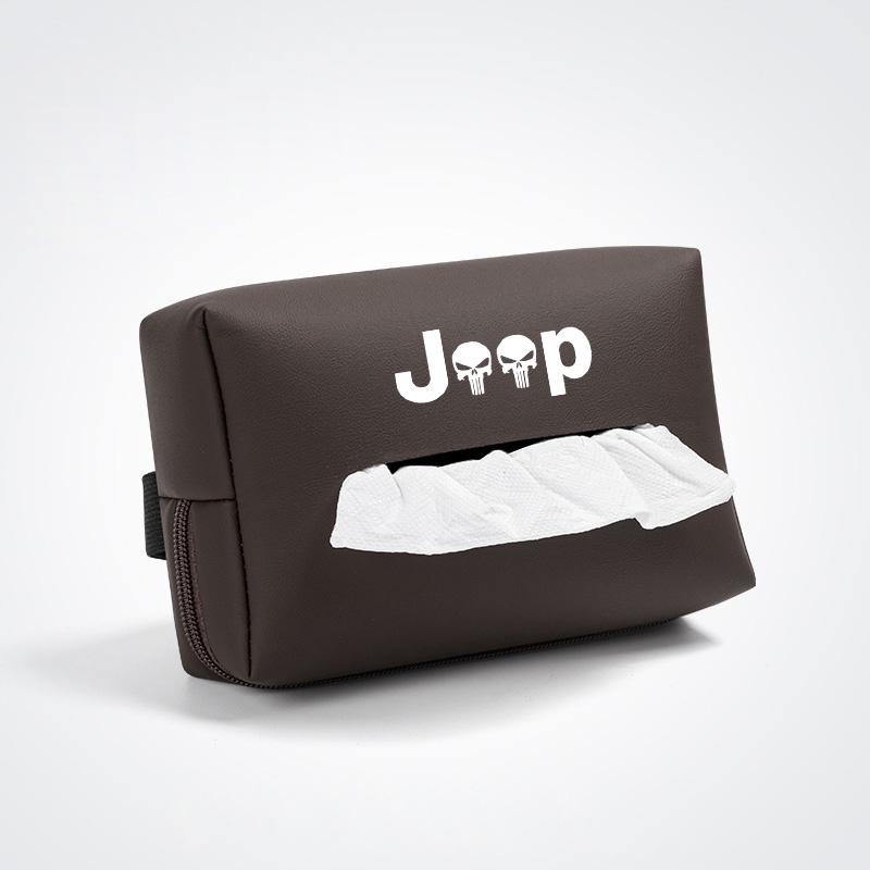AIY5   Car Tissue Box Leather Paper Towel Storage Bag Accessories For Jeep Grand Cherokee Wrangler JK Gladiator Compass Renegade Recon