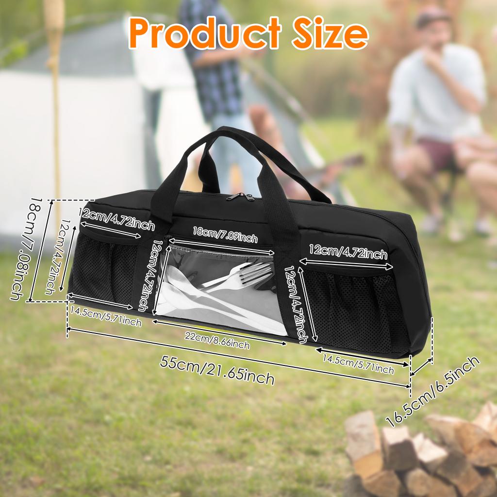 Large Capacity Grill Utensil Storage Bag Portable Foldable Oxford Cloth BBQ Tools Bag with Pockets for Camping and Hiking BBQ