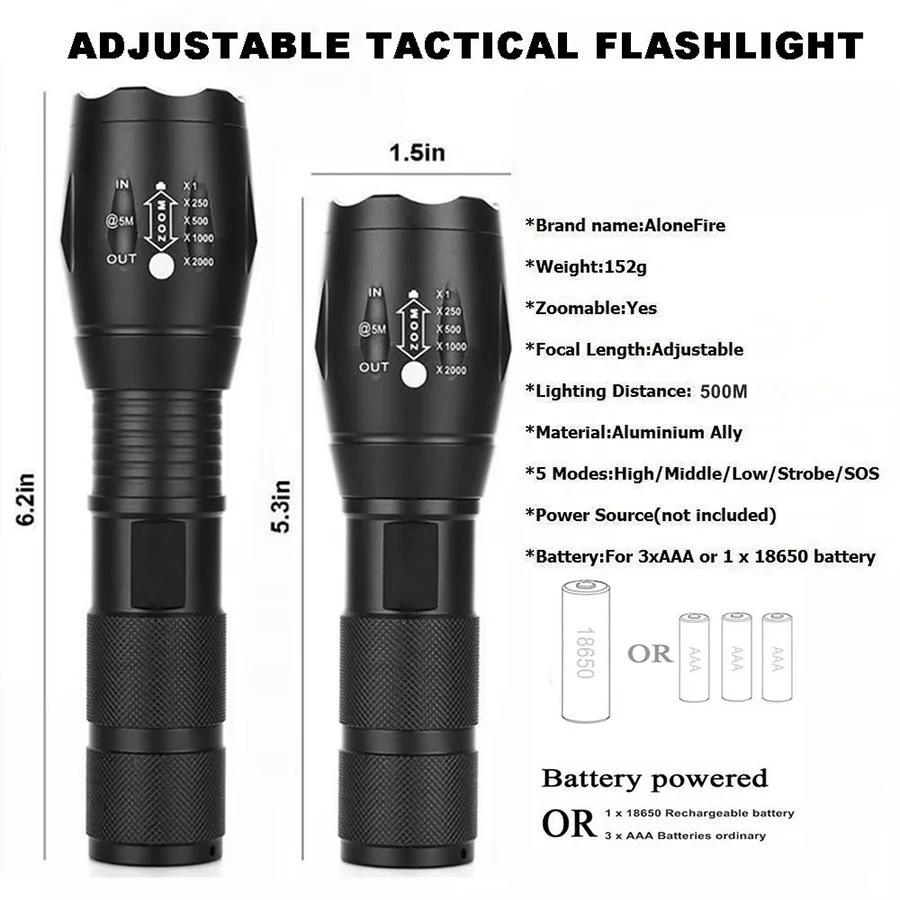 EDC Flashlight Zoomable High Lumens Tactical Light Portable Aluminum Work Light Waterproof for Outdoor Camping Cycling Emergency
