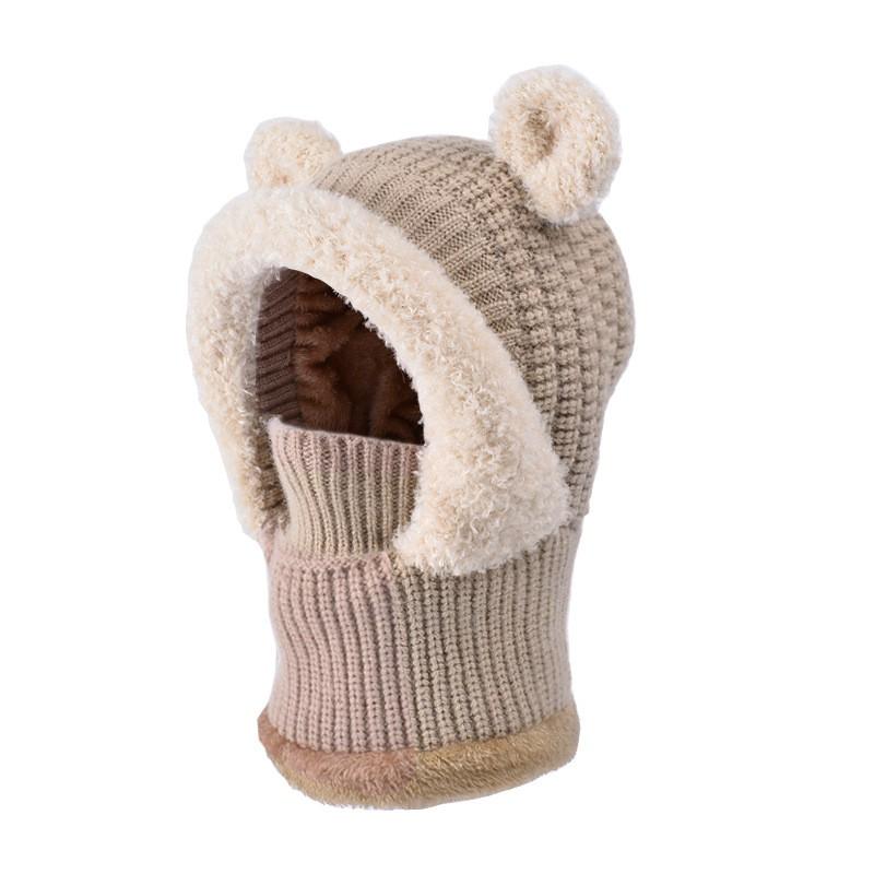 Kids Winter Knit Bear-Ear Hat With Neck Warmer Hooded Beanie Cycling Outdoor Wear