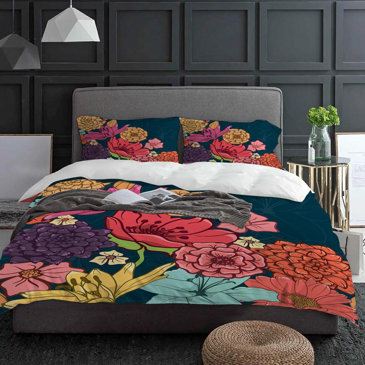 

Художественный Цветочный Постельный Комплект 3 предмета Мальчики Девочки Пододеяльник Наволочка Детский Взрослый Покрывало Комплект Двуспальный Домашний Текстиль EU single(135x200cm)