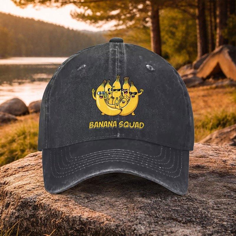 Banana Squad Cartoon Printed Washed Baseball Cap Unisex Casual Golf Outdoor Daily Wear