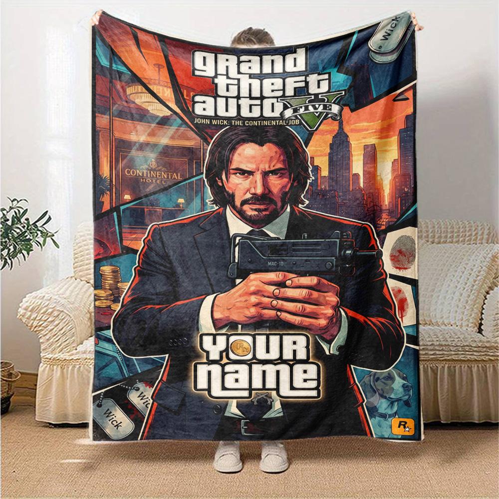 Gta Personalisierbare Textdecke Gemütliche Personalisierbare Decke Langlebiger Komfort für Sofa Büro Couch Picknicks Ganzjahres-Universal