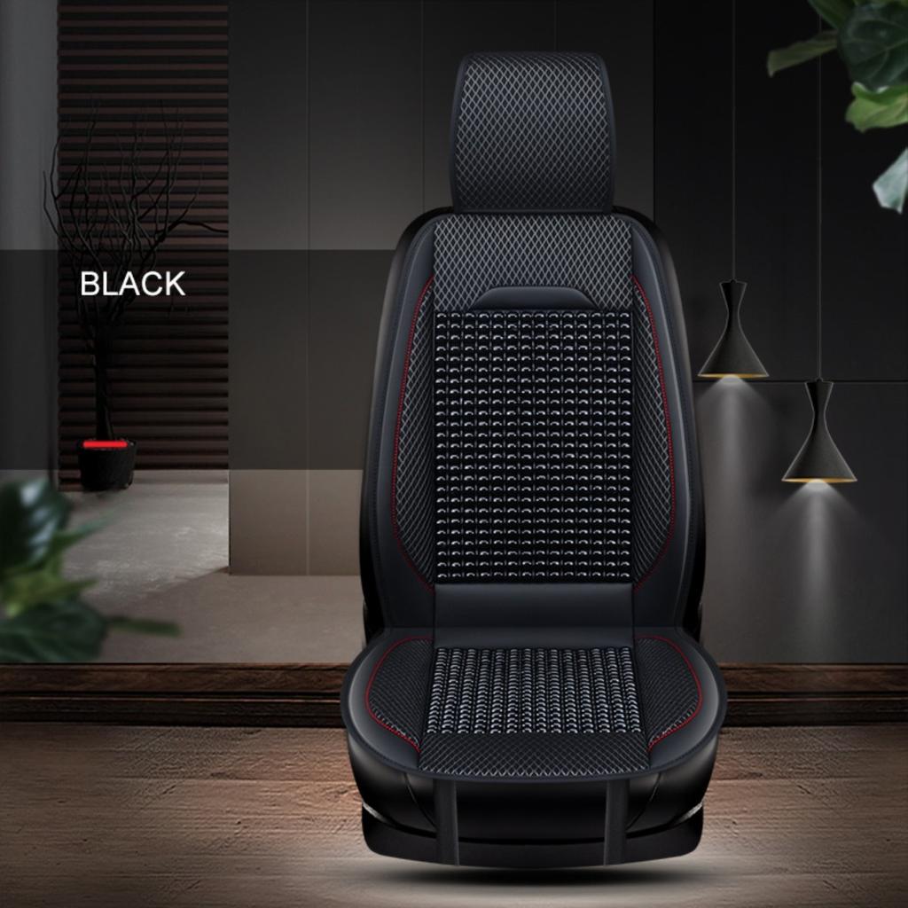 Luxury PU Leather & Wooden Bead Car Seat Cushion – Breathable, Durable & Easy-Clean – Fits Most Cars, Trucks, and SUVs