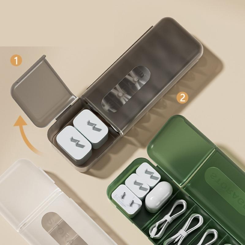 Cable Storage Box with Lid Cable Cord Organizers Box 7 Compartments Cable Management Box for Phone Charger Cable Cord