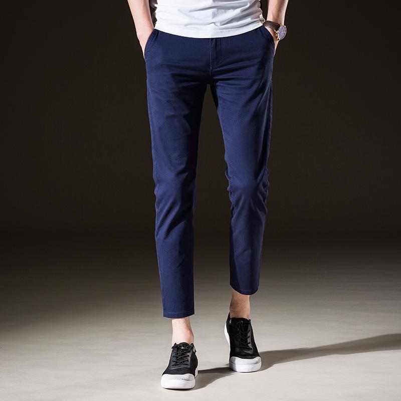 

Весенние брюки 2024 года, мужские облегающие брюки в деловом стиле, повседневные, молодежные, корейская версия, облегающие брюки с короткими штанинами, эластичные мужские брюки с девятью точками 38 сапфир синий