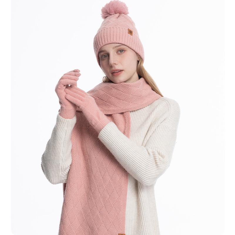 Women's Three Sizes To Choose From: Knitted Hat, Scarf, Glove, Women's Autumn and Winter Outdoor Warm Double Layer Knitted Hat