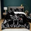 Skull Duvet Cover Gothic Floral Bedding Set Lotus Flower Sketch Comforter Cover Retro Leaf Skeleton Bones Polyester Quilt Cover