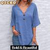 Camicette e camicie da donna con scollo a V, maniche corte, stampa tinta unita casual alla moda