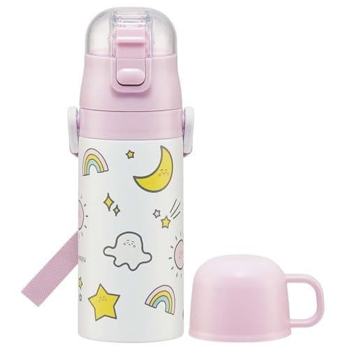 Skater Kids' Stainless Steel Water Bottle, 2-Way Design, Straw/410ml Capacity, Cup/350ml Capacity, Shinapushu Design, Child-Friendly, Lightweight, Ins