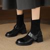 Neue runde Lederkopf-Martin-Stiefel einfarbig Reißverschluss hinten große Größe Lederstiefel Koreanische Version bequemer Blockabsatz weiche Sohle mittel b