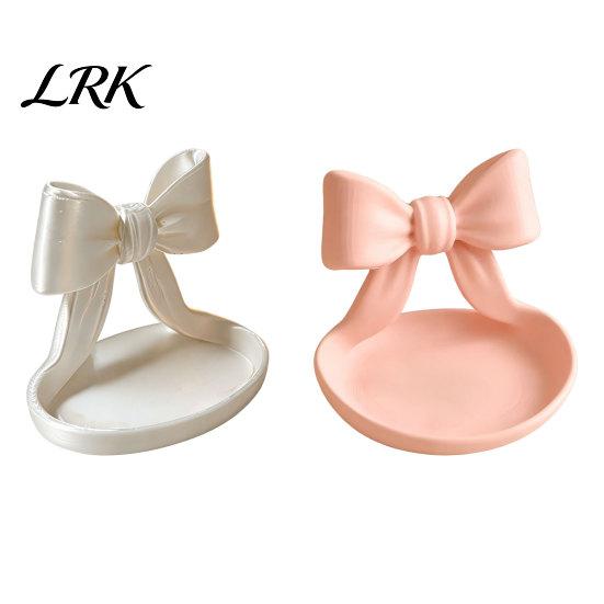Jewelry Storage Dish 3D Printed Bow Organizer Tray, Decorative Ribbon Ring Holder for Girly Style Rings Earrings Necklace, Vanity Dresser, Desk, Decor