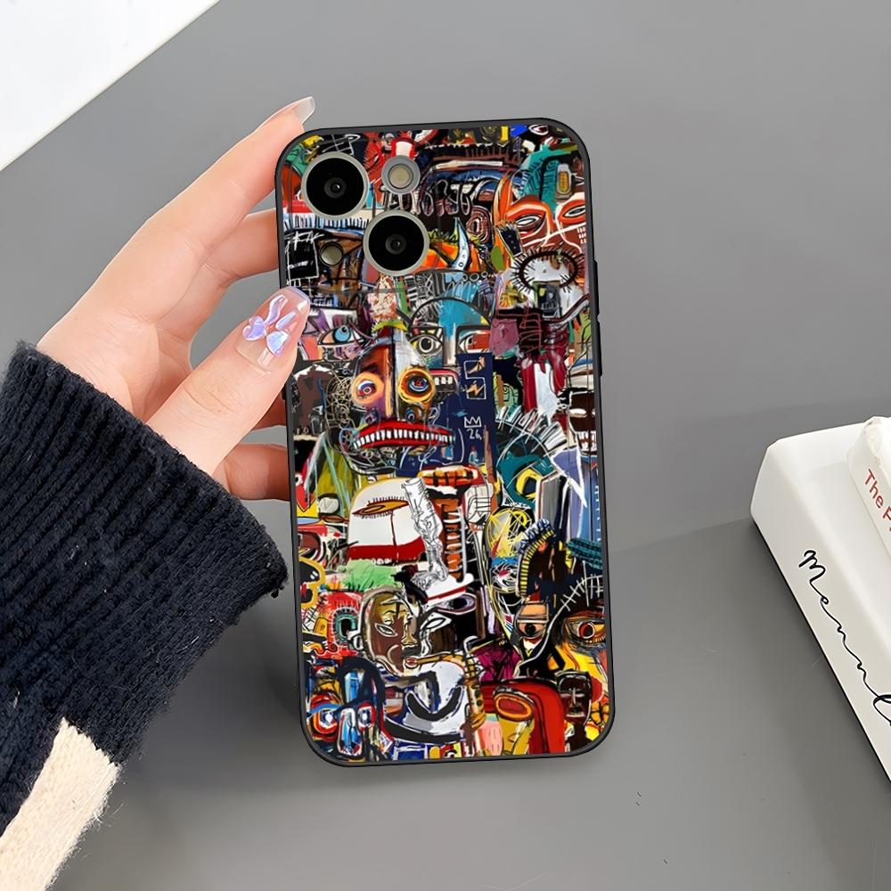 B-Basquiat Art Graffitis Phone Case For Iphone 15 Pro Max 14 Pro 16 Plus 12 13 11 Xr X Xs 8 7 Plus Silicone Back Cover