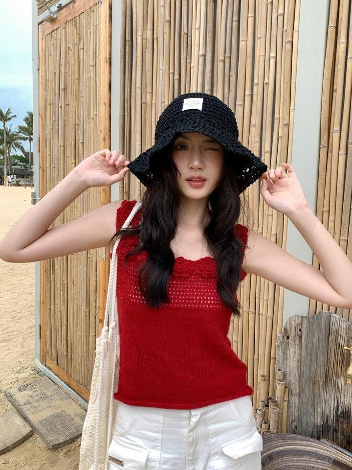 

Summer Hollow Woven Straw Hat, Women S Wide Brimmed Heart-Shaped Logo, Fisherman Hat, Breathable Sun Protection Basin Hat чорний