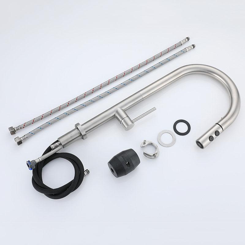 Nickel 304 Stainless Steel Kitchen Sink Faucet Pull-out Cold And Hot Mixed Water Kitchen Faucet Household Sink Tap