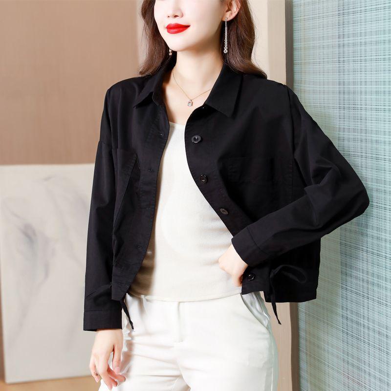 Women's Coffee-Colored Lightweight Outerwear Korean-Style Loose Elegant Casual Short Long-Sleeve Top for Spring