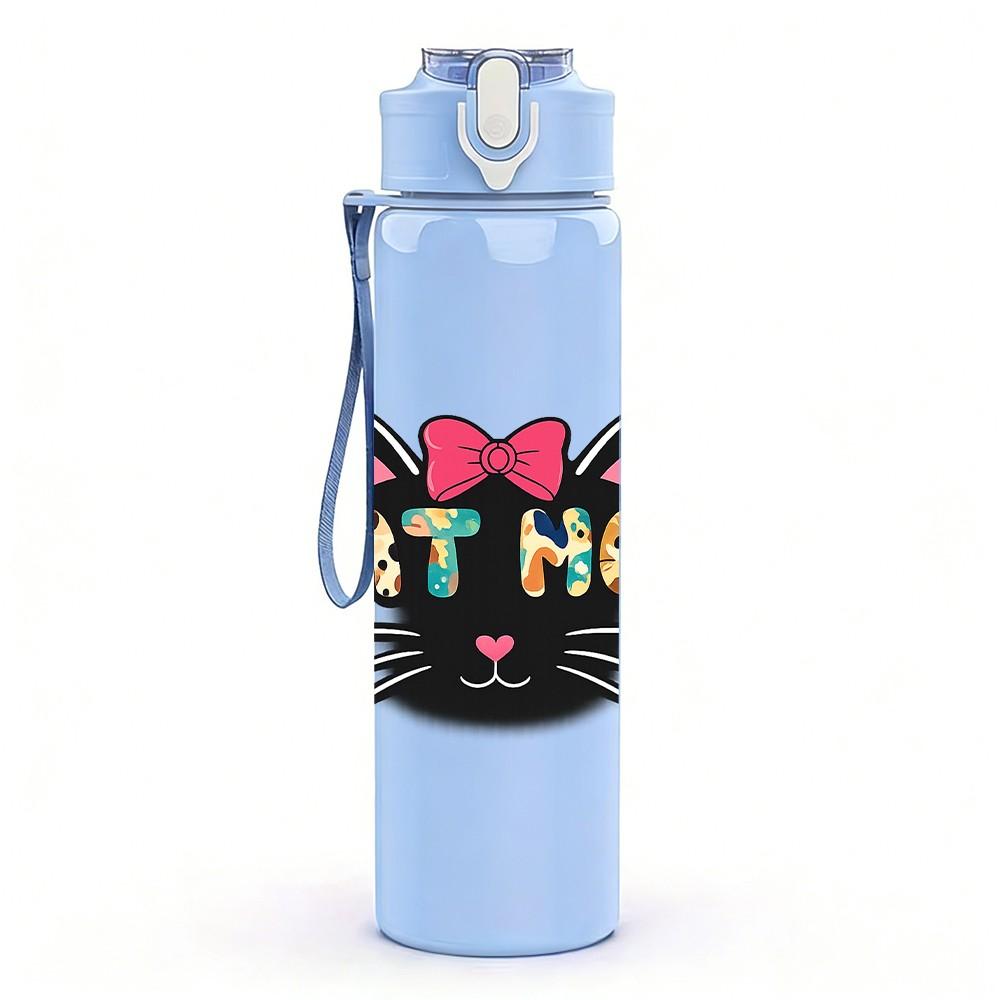 1PC Cat Mom Heart Love Theme Print 750ml Color Plastic Sports Water Bottle Leakproof Flip Straw Lid Suitable for Sports Office Home Use