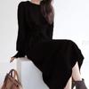 Royal sister style round neck temperament with coat base knitted dress women's autumn and winter new lace-up and thin skirt