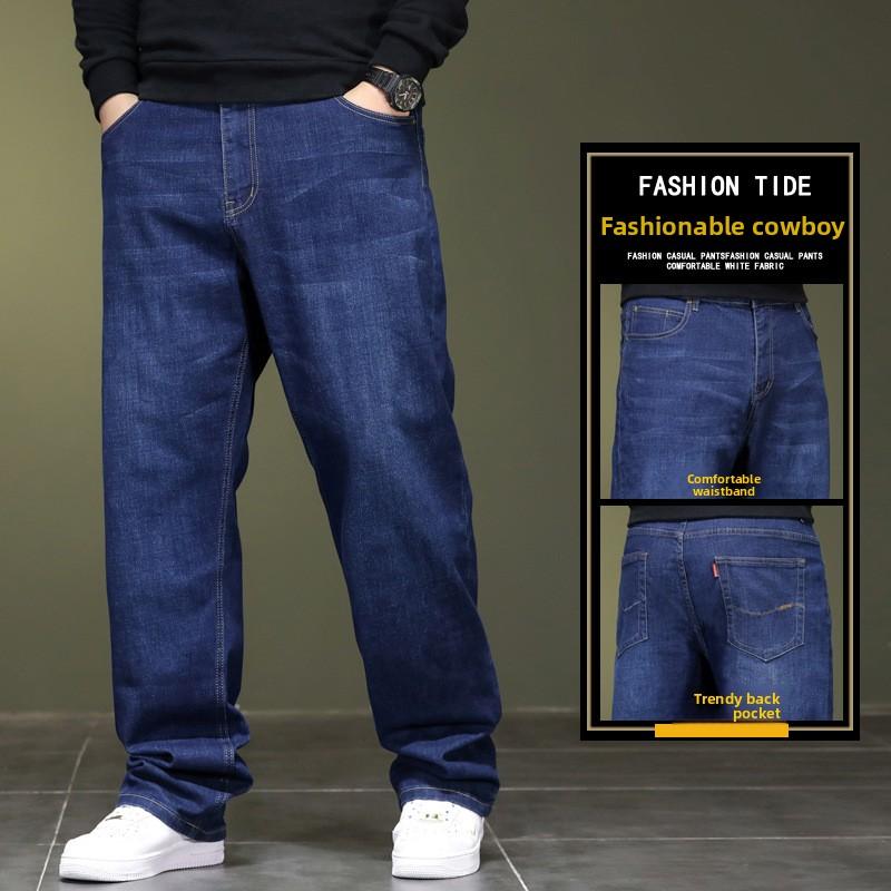 Autumn Stretch Denim Trousers for Men - Plus Size, Relaxed Fit Straight Leg Slim Cut Long Trousers