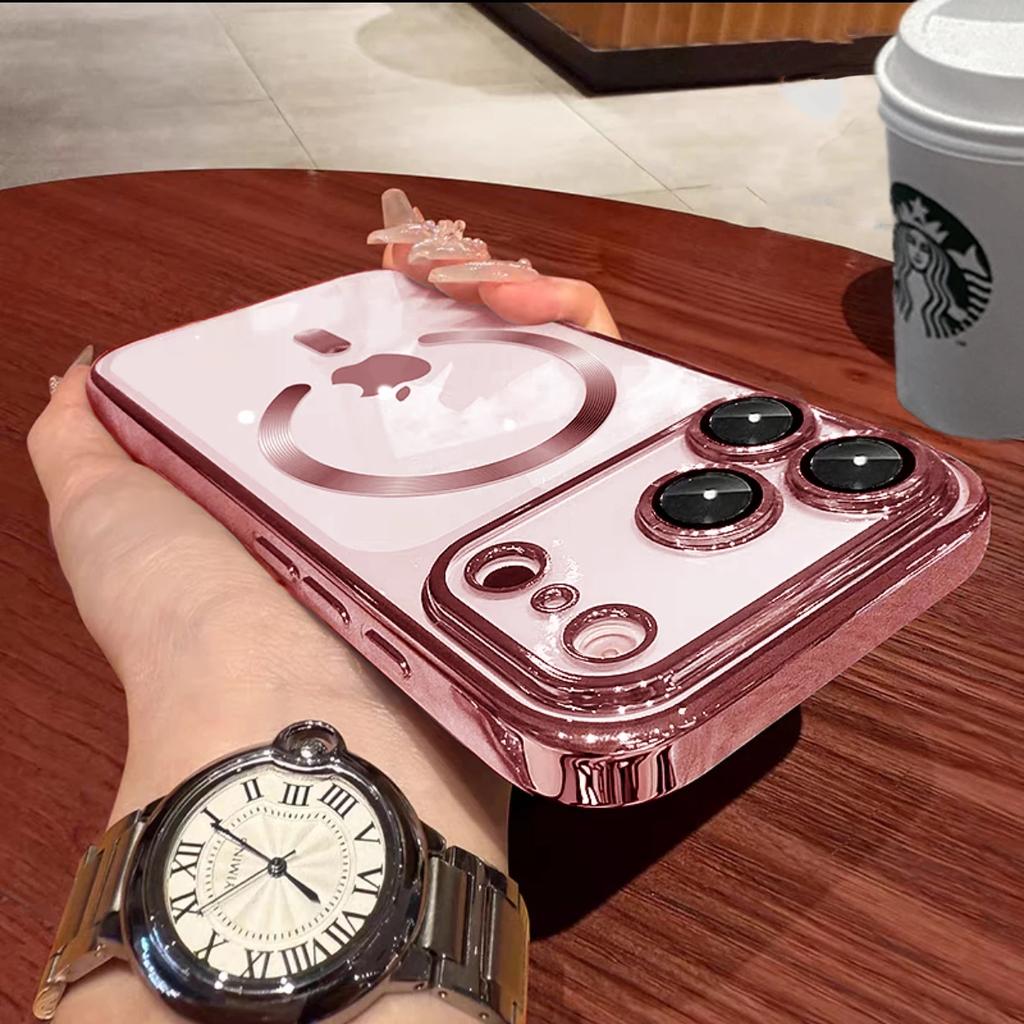 Plating Transparent for Magsafe Case for iPhone 17 16 15 Pro Max Plus 17 Air 14 13 11 12 Magnetic Camera Protector Soft Cover