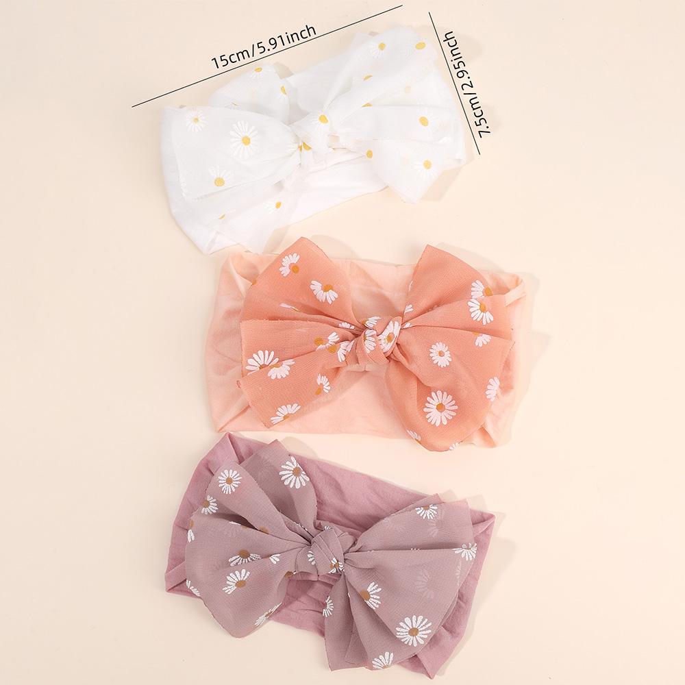 3Pcs Baby Wide Elastic Headband Infant Large Bow Head Band Flower Print Soft Stretchy Wide Hairband For Toddler Hair Accessories