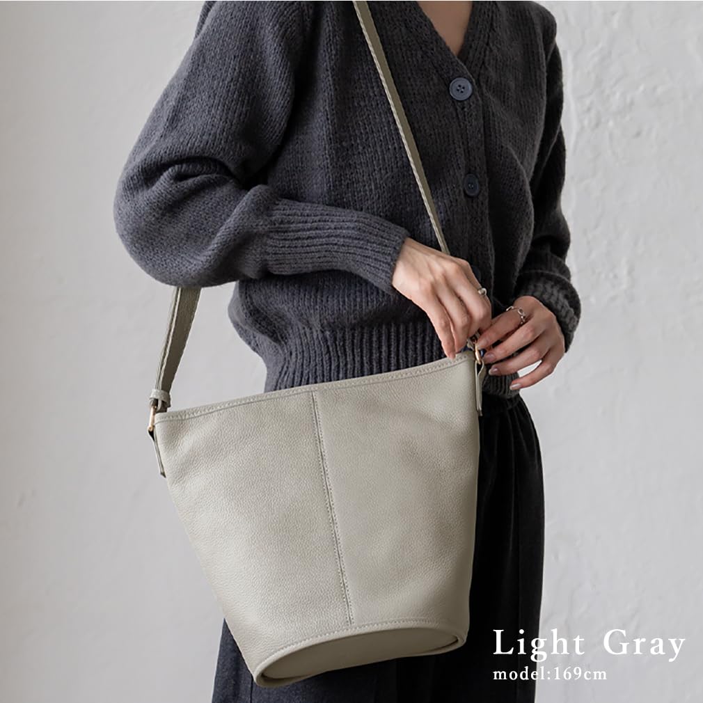 VITAFELICE Genuine Leather Bucket Shoulder Bag for Women, sib-20049n (Light Gray)