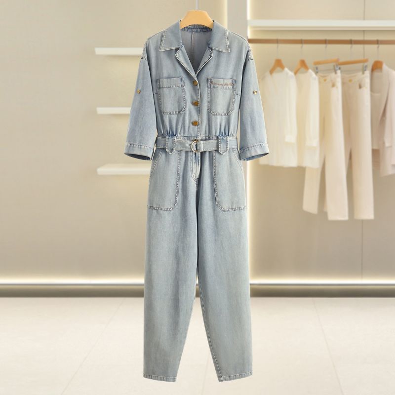 

Counter Price 1699 Yuan Heavy Da Brand [Imitation] Korean Style Distressed Washed Denim Jumpsuit Autumn clothes 2025 Women Ultramarine Gray 155/76A(XS)