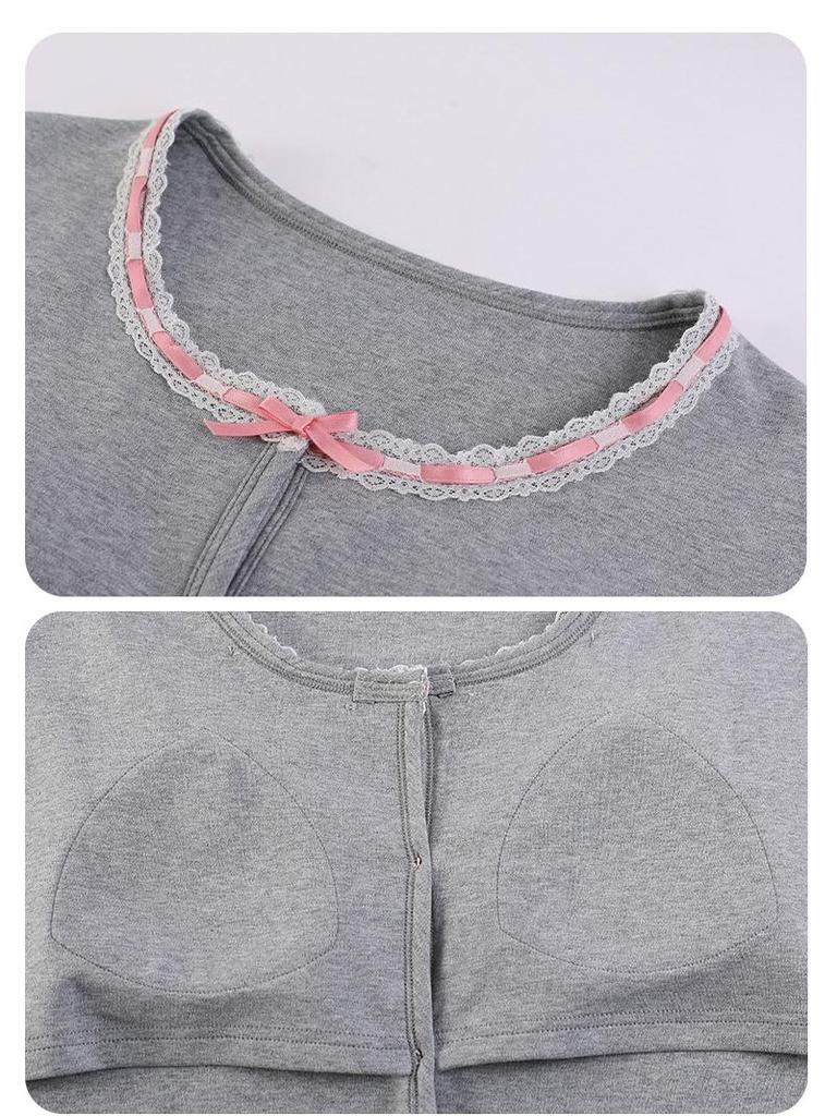 Women's Long-Sleeve, Long-Pant Pajama Onesie with Built-in Bra Pad, Round Neck, Wearable Outdoors, Cute for Home or Casual Wear