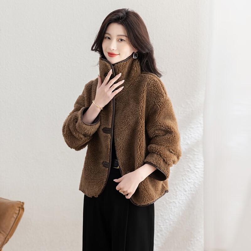 Women's Fleece Lined Faux Leather Lapel Jacket