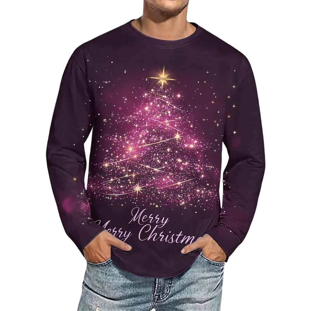 Men's Christmas Printed Imitation Cotton Long-sleeved Shirt