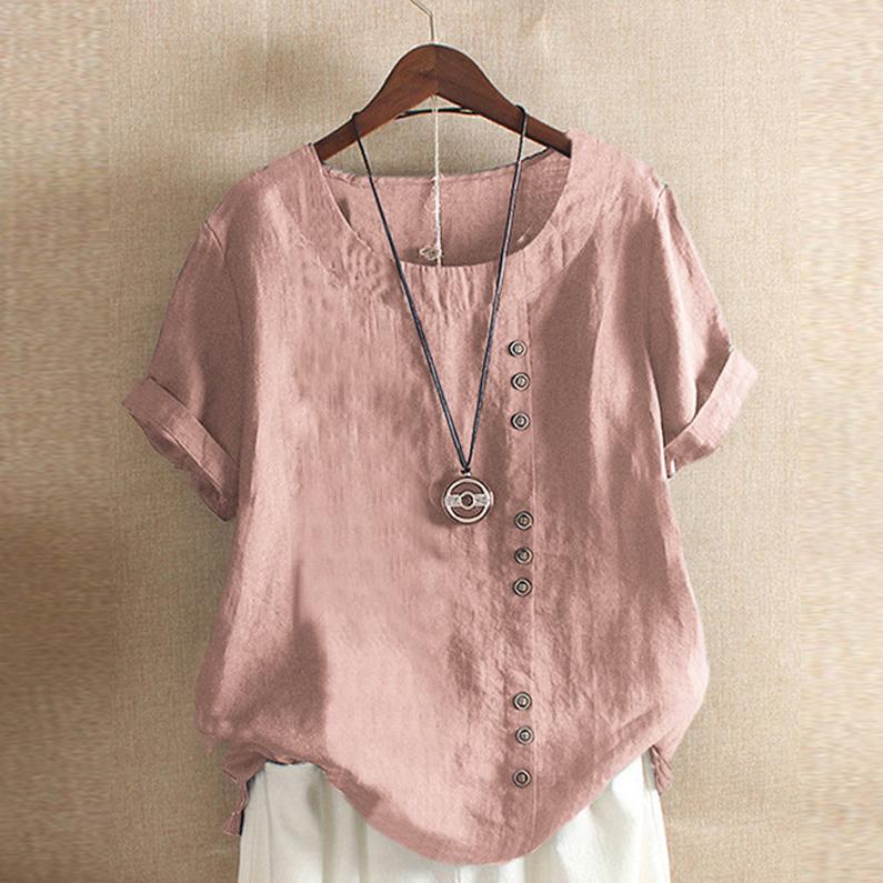 Women's Summer Round Neck Short Sleeve T-shirt Casual Cotton Linen Graphic Shirt Leisure Fashion Loose Blouse Tops Plus Size